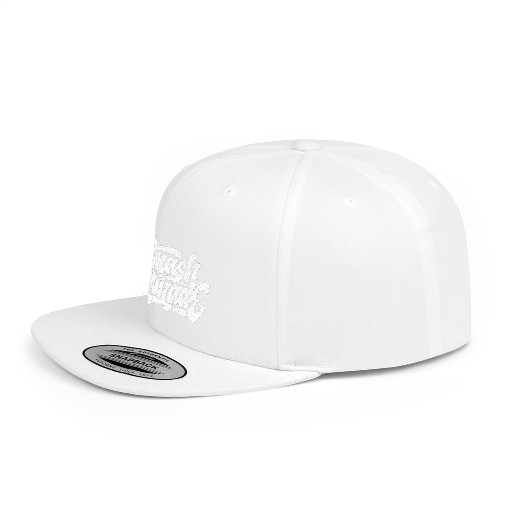 White Flat Bill Snapback Cap with Script Logo — Street Style Adjustable Hat