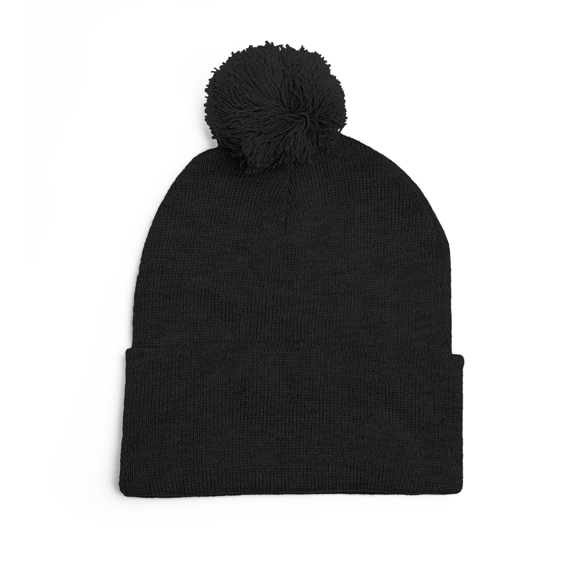 Embroidered Pom-Pom Knit Beanie — Cozy Winter Hat with Script Logo
