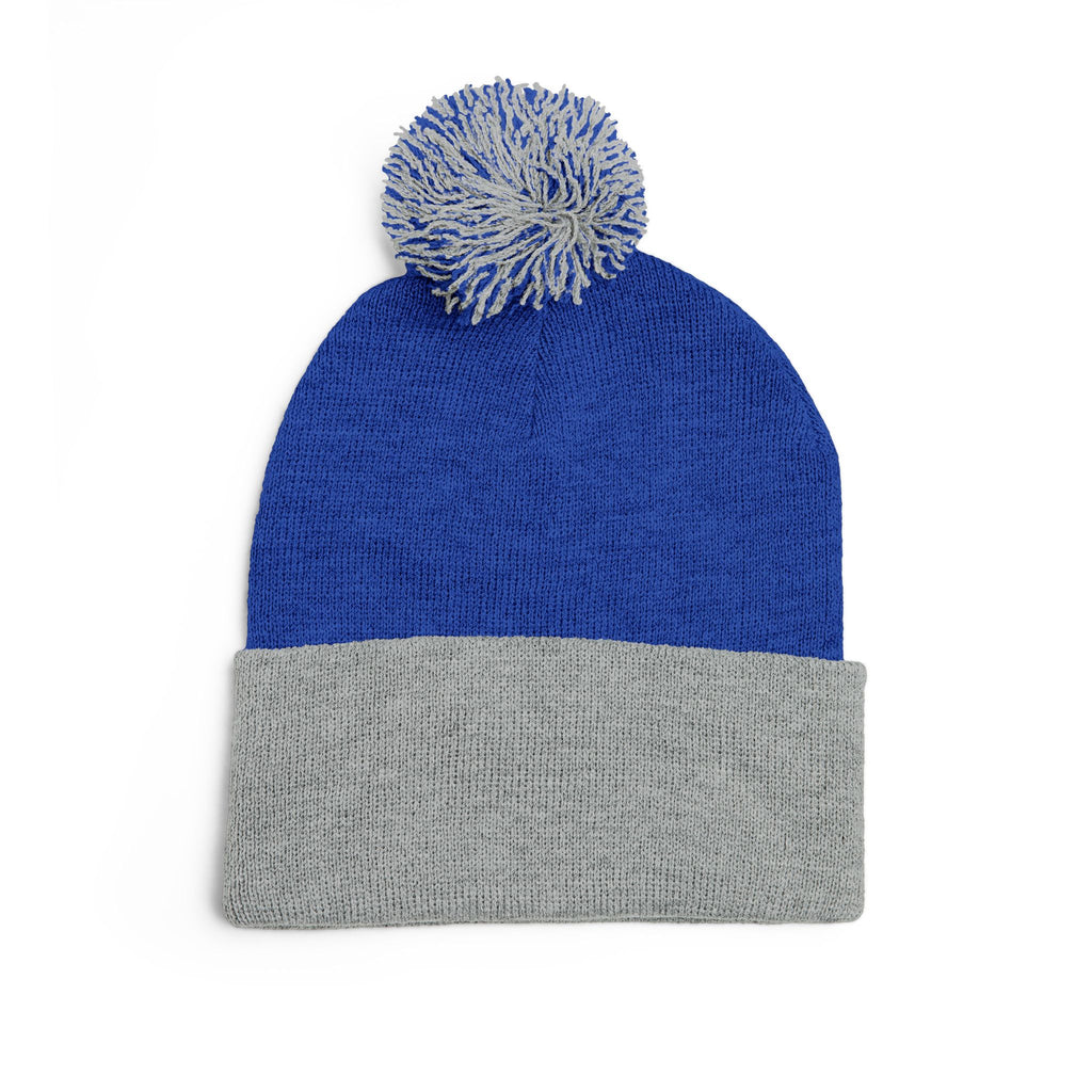 Embroidered Pom-Pom Knit Beanie — Cozy Winter Hat with Script Logo
