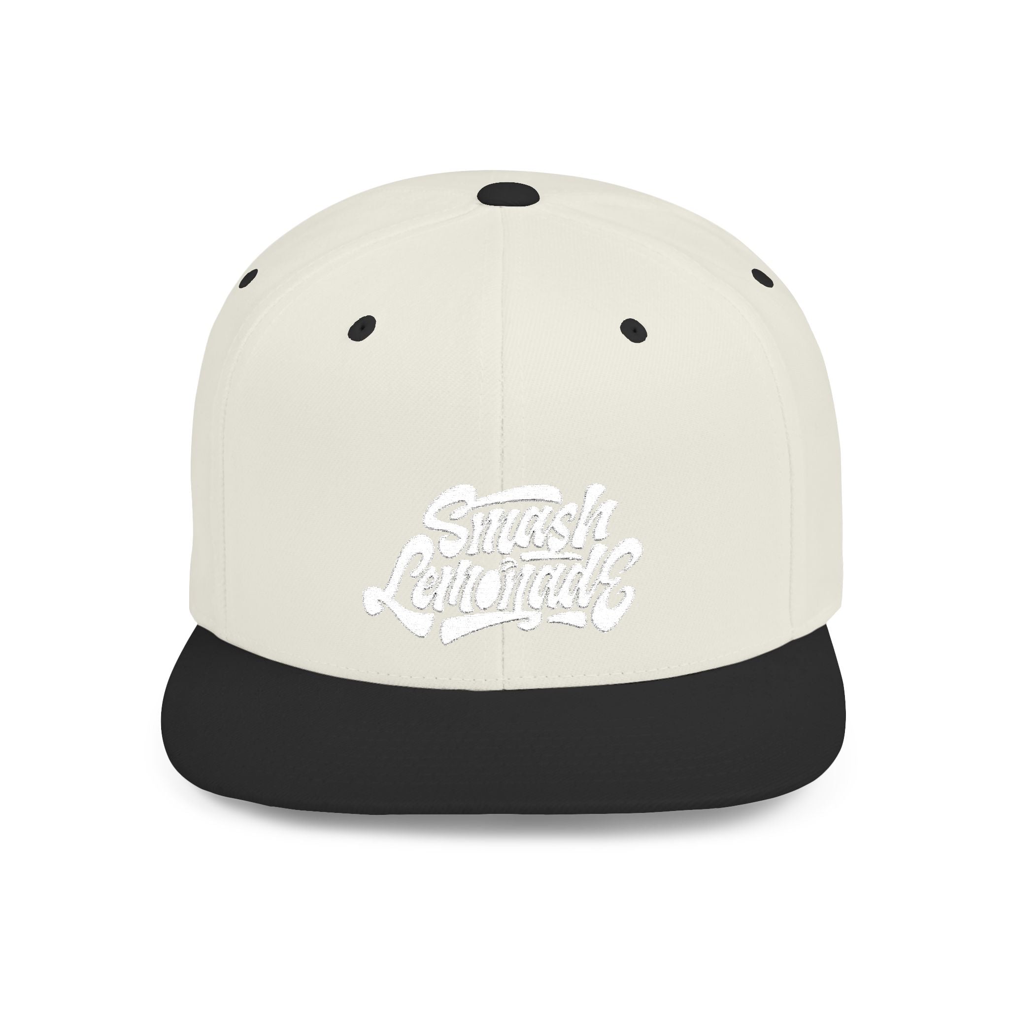 White Flat Bill Snapback Cap with Script Logo — Street Style Adjustable Hat