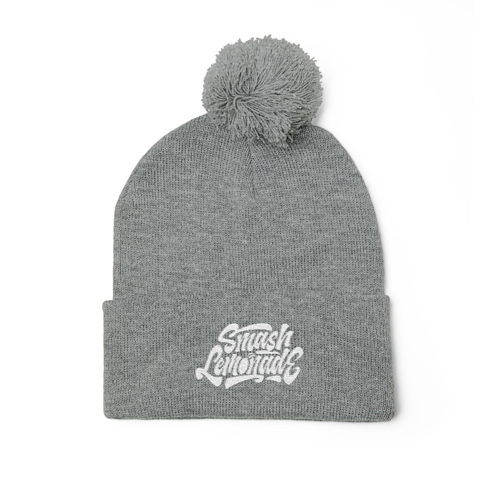 Embroidered Pom-Pom Knit Beanie — Cozy Winter Hat with Script Logo