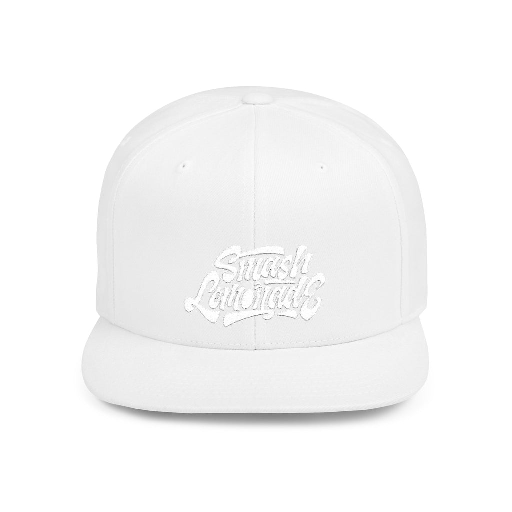 White Flat Bill Snapback Cap with Script Logo — Street Style Adjustable Hat