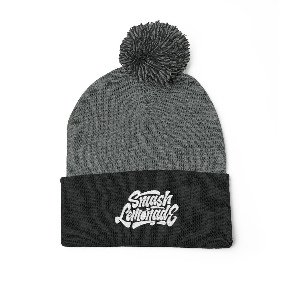 Embroidered Pom-Pom Knit Beanie — Cozy Winter Hat with Script Logo