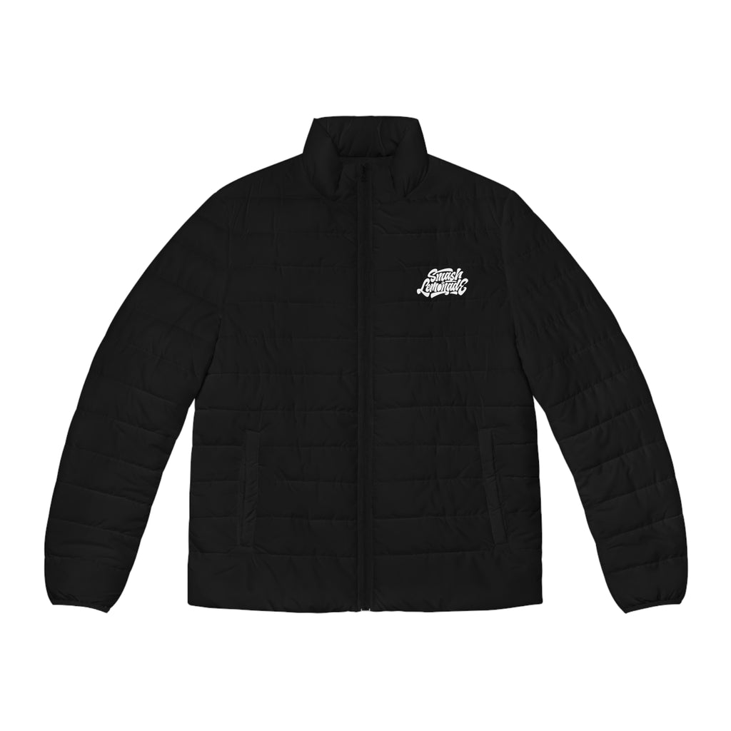 Men's Black Puffer Jacket — Street Logo Quilted Insulated Coat