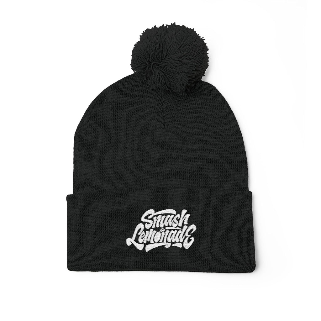 Embroidered Pom-Pom Knit Beanie — Cozy Winter Hat with Script Logo