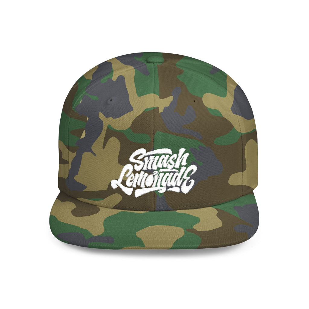 White Flat Bill Snapback Cap with Script Logo — Street Style Adjustable Hat