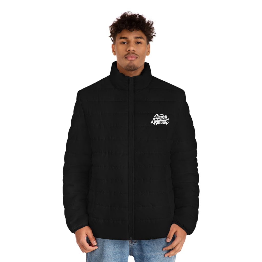Men's Black Puffer Jacket — Street Logo Quilted Insulated Coat