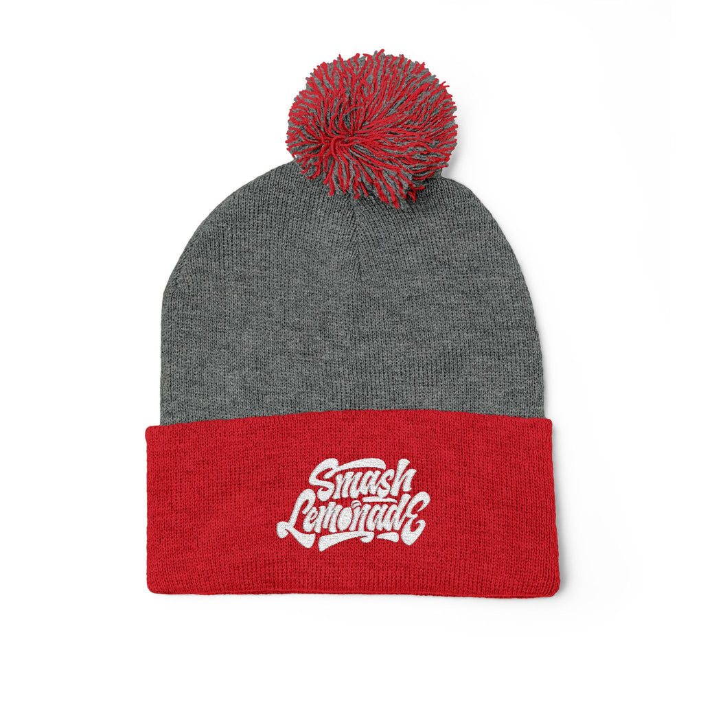 Embroidered Pom-Pom Knit Beanie — Cozy Winter Hat with Script Logo