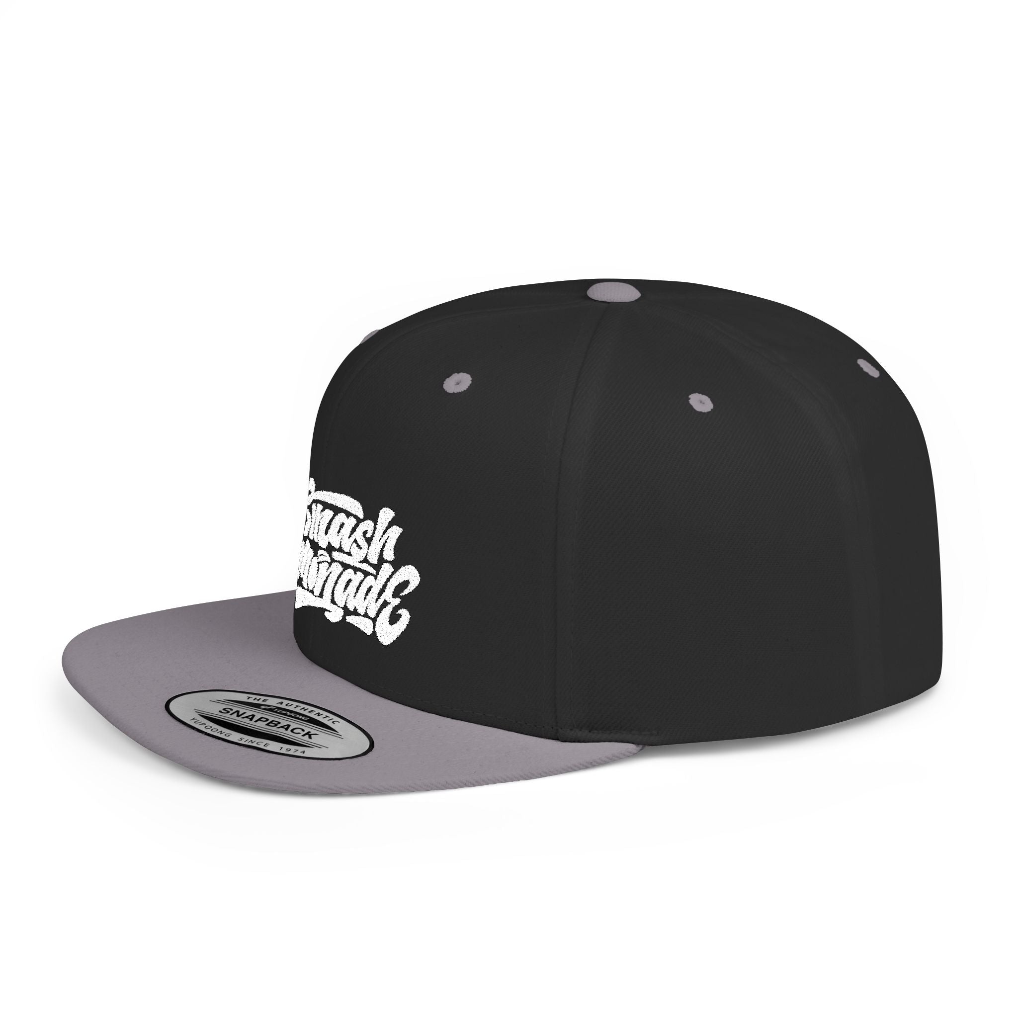 White Flat Bill Snapback Cap with Script Logo — Street Style Adjustable Hat